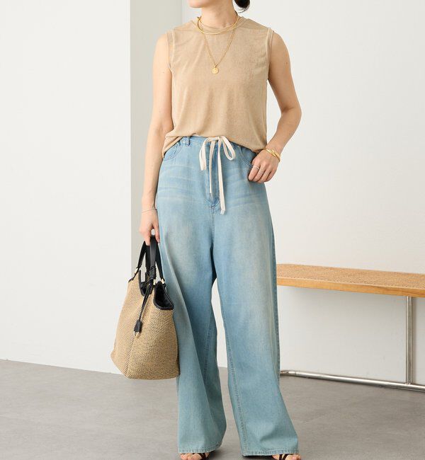  「【上品な光沢が目を引く】シャイニーノースリTee」|キャミソール|