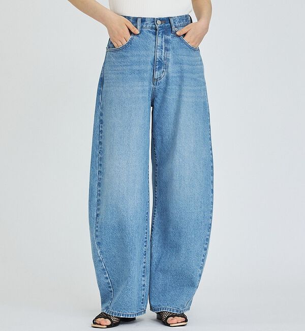 abahouse mavie「ウォッシュドバレルデニムパンツ」|デニム|サックスブルー