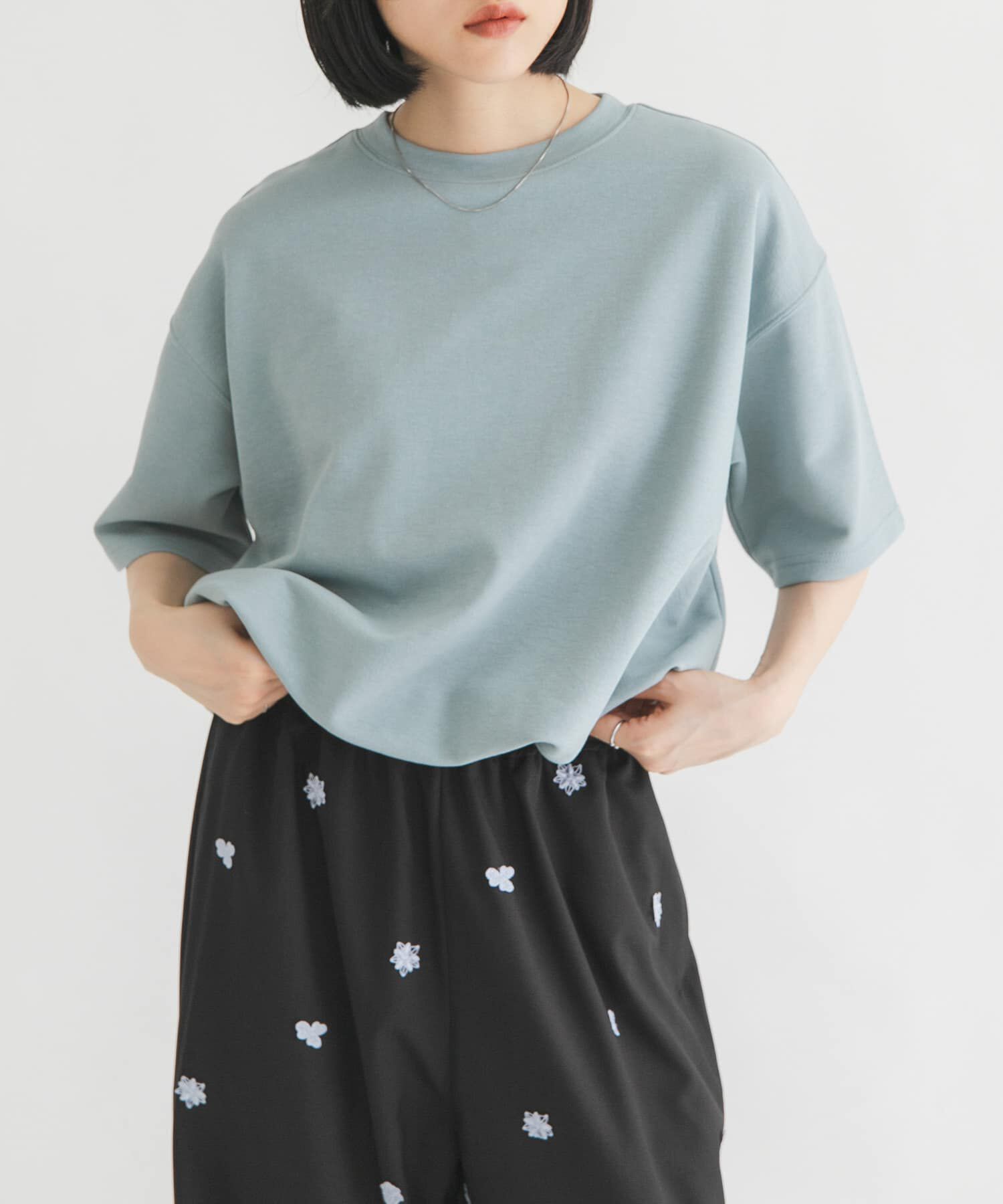  「ハーフスリーブバルーンヘムトップス」|Tシャツ・カットソー|ブルー系その他