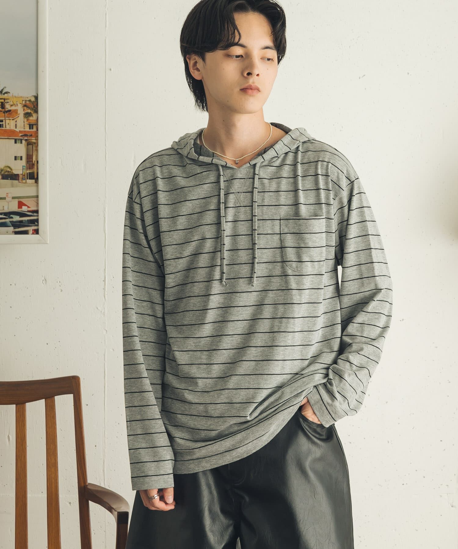 SENSE OF PLACE by URBAN RESEARCH「ボーダーフーディーロングTシャツ」|Tシャツ・カットソー|