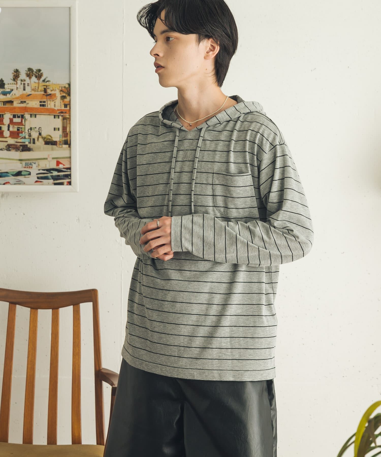 SENSE OF PLACE by URBAN RESEARCH「ボーダーフーディーロングTシャツ」|Tシャツ・カットソー|