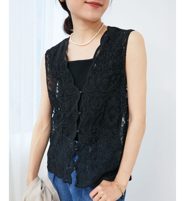 le.coeur blanc「《手洗い可能》TORRAZZO DONNAメッシュレースベスト」|ベスト・ジレ|