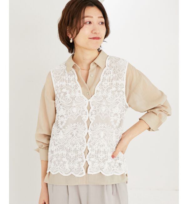 le.coeur blanc「《手洗い可能》TORRAZZO DONNAメッシュレースベスト」|ベスト・ジレ|