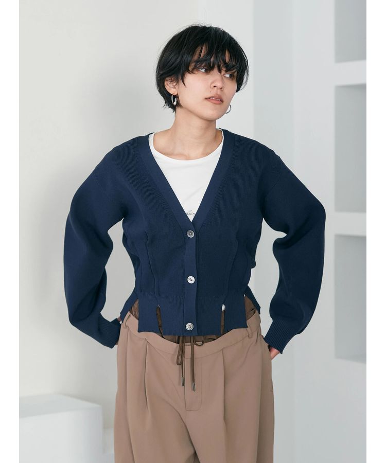 Editt by YECCA VECCA「タックスリットVネックカーディガン」|カーディガン|Navy