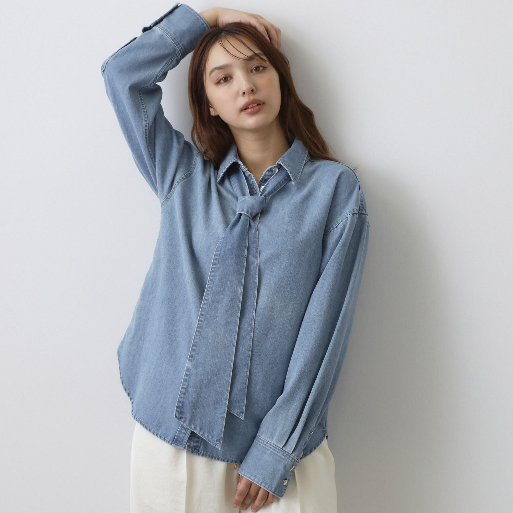 DRESSTERIOR「【取り外し可能】2WAY ボウタイデニムシャツ」|シャツ・ブラウス|
