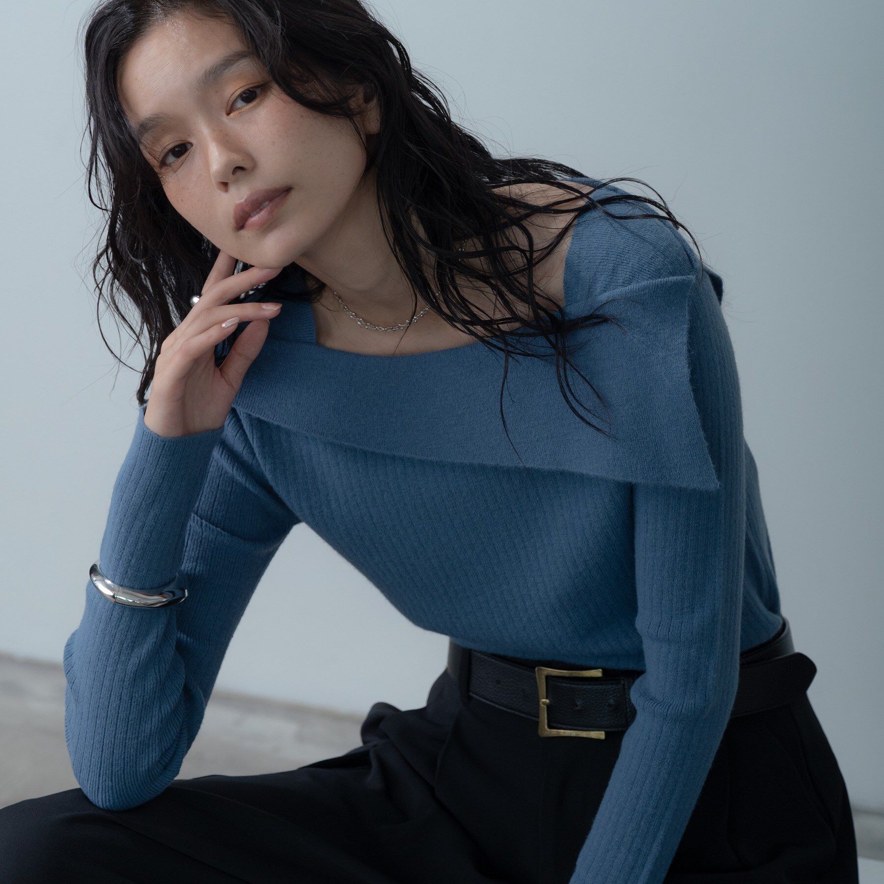 GALLEST「【再入荷】アシメオフショルニット」|ニット・セーター|ブルー(091)