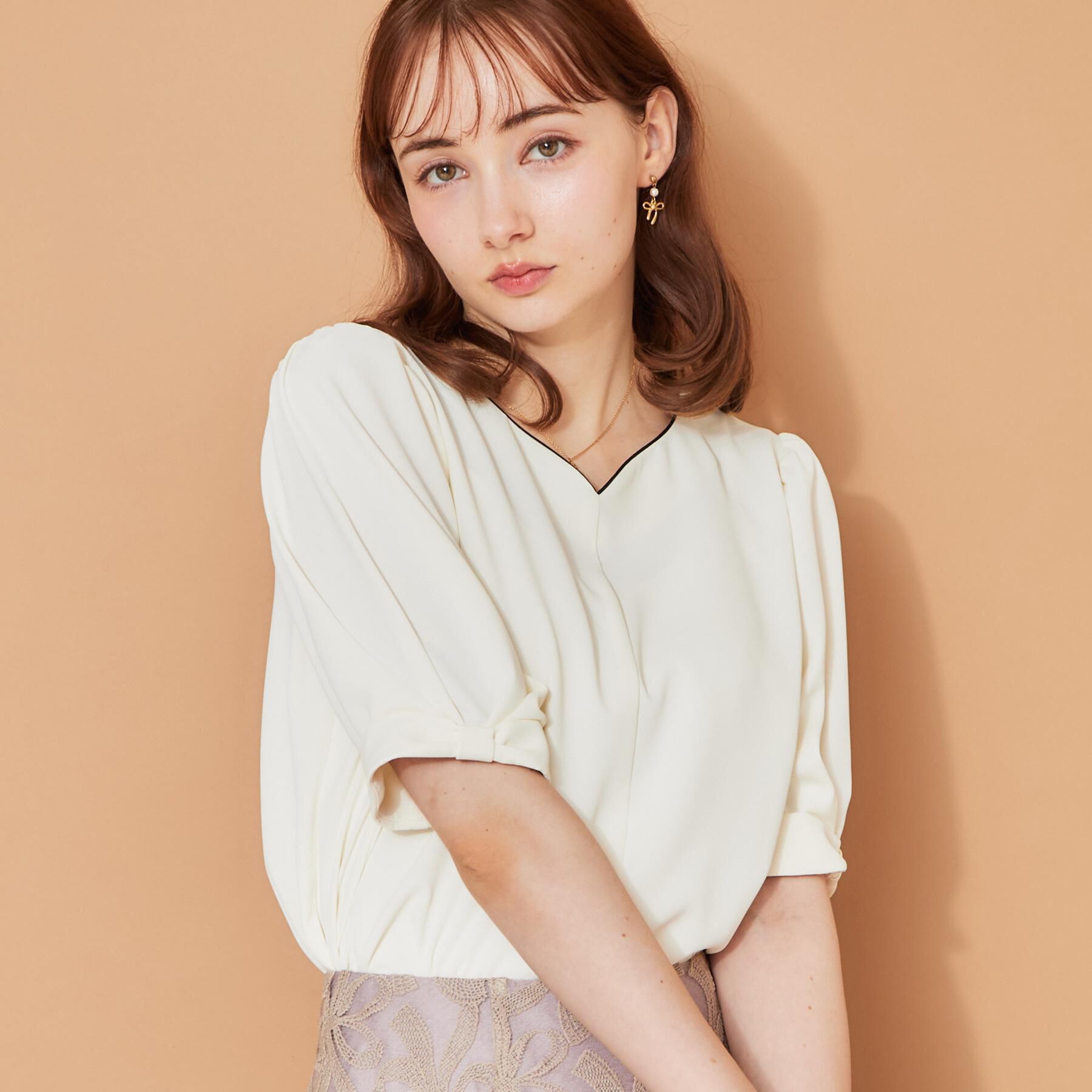 Couture broach「【洗える】袖リボンデザイン ハートネック ブラウス」|シャツ・ブラウス|