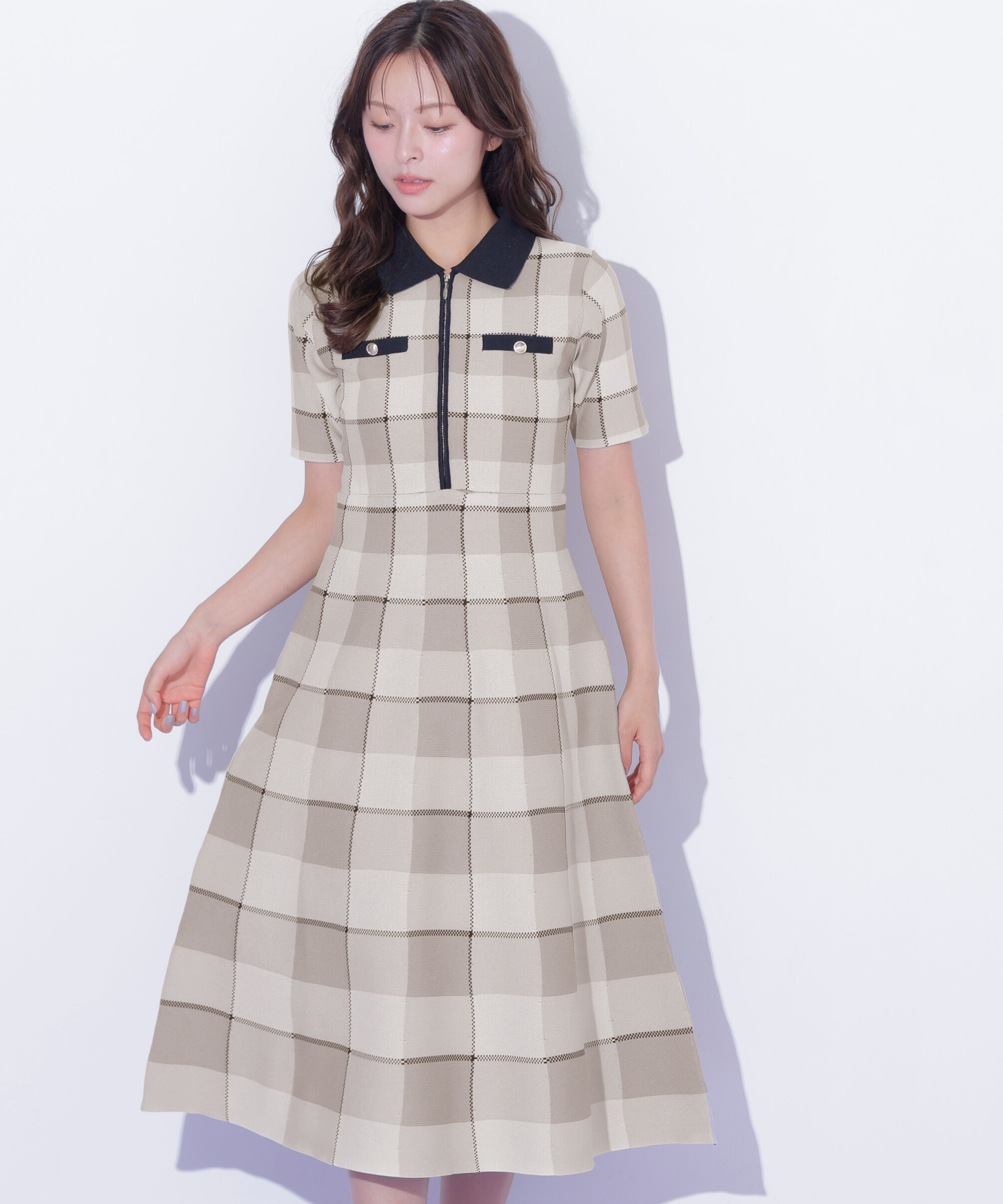  「ビッグチェックニットワンピース」|ワンピース|
