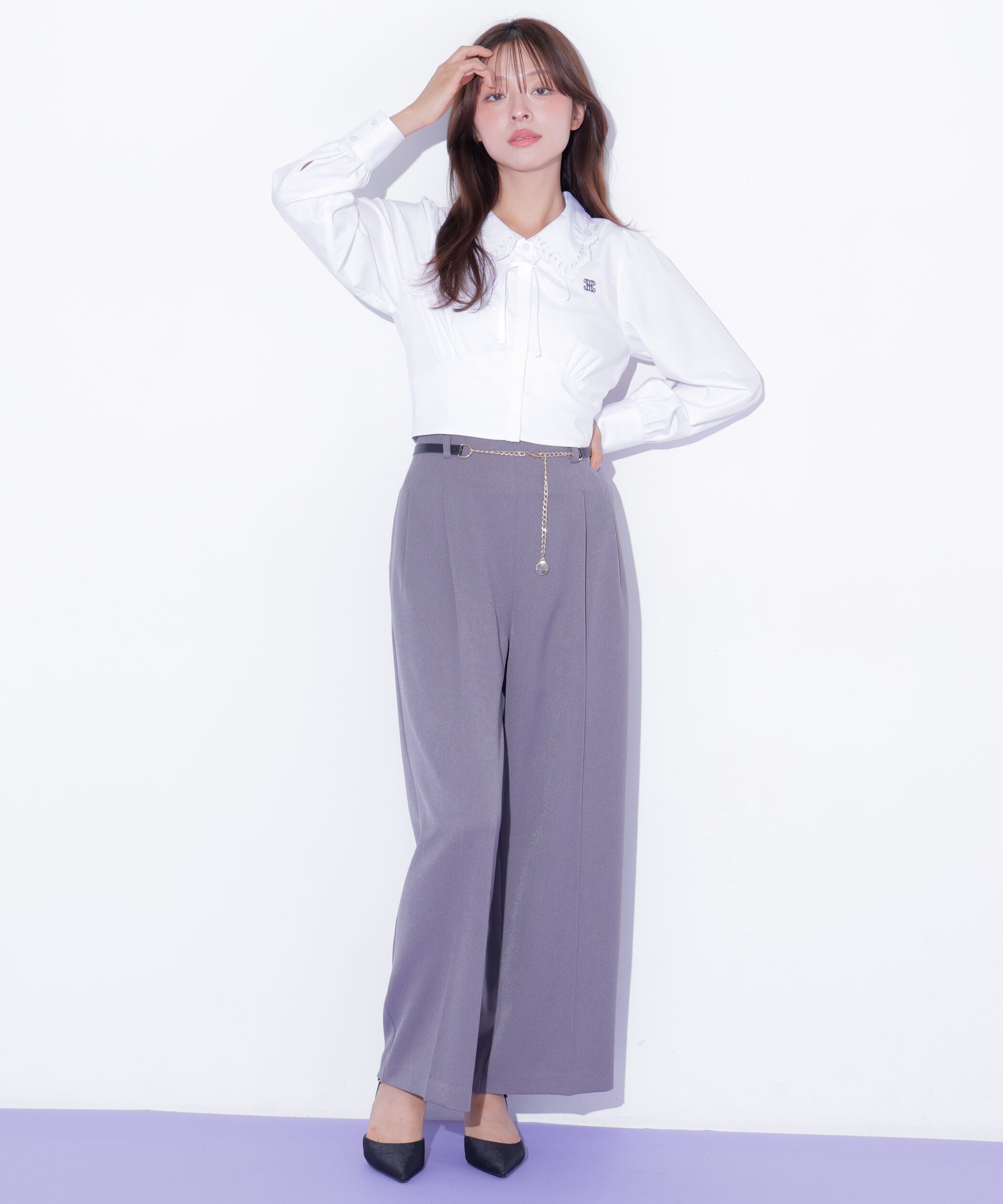  「＜セットアップ対応＞チェーンベルトタックワイドパンツ」|その他|グレー