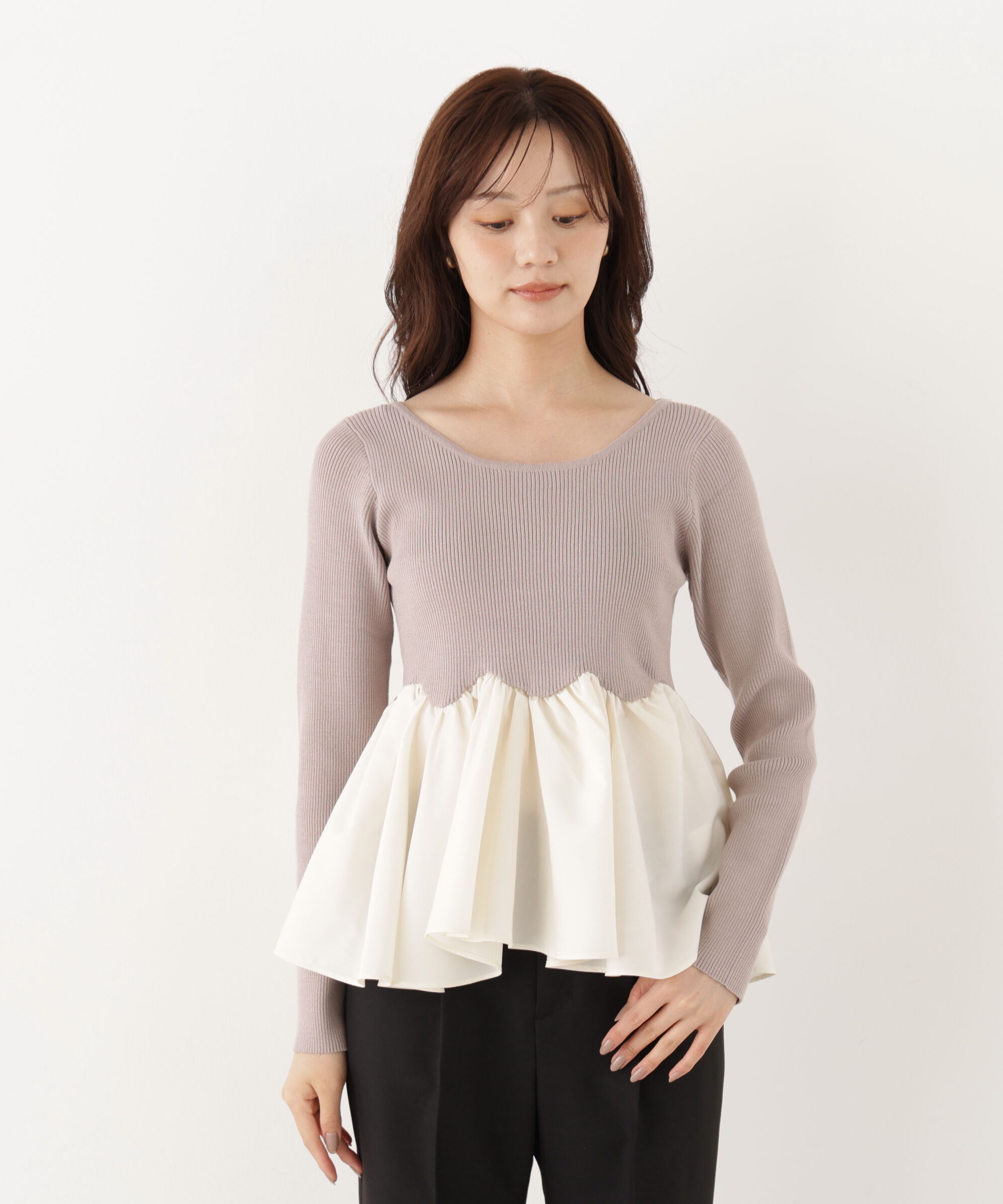 「＜a/mie＞チューリップペプラムヘムニット」|ニット・セーター|