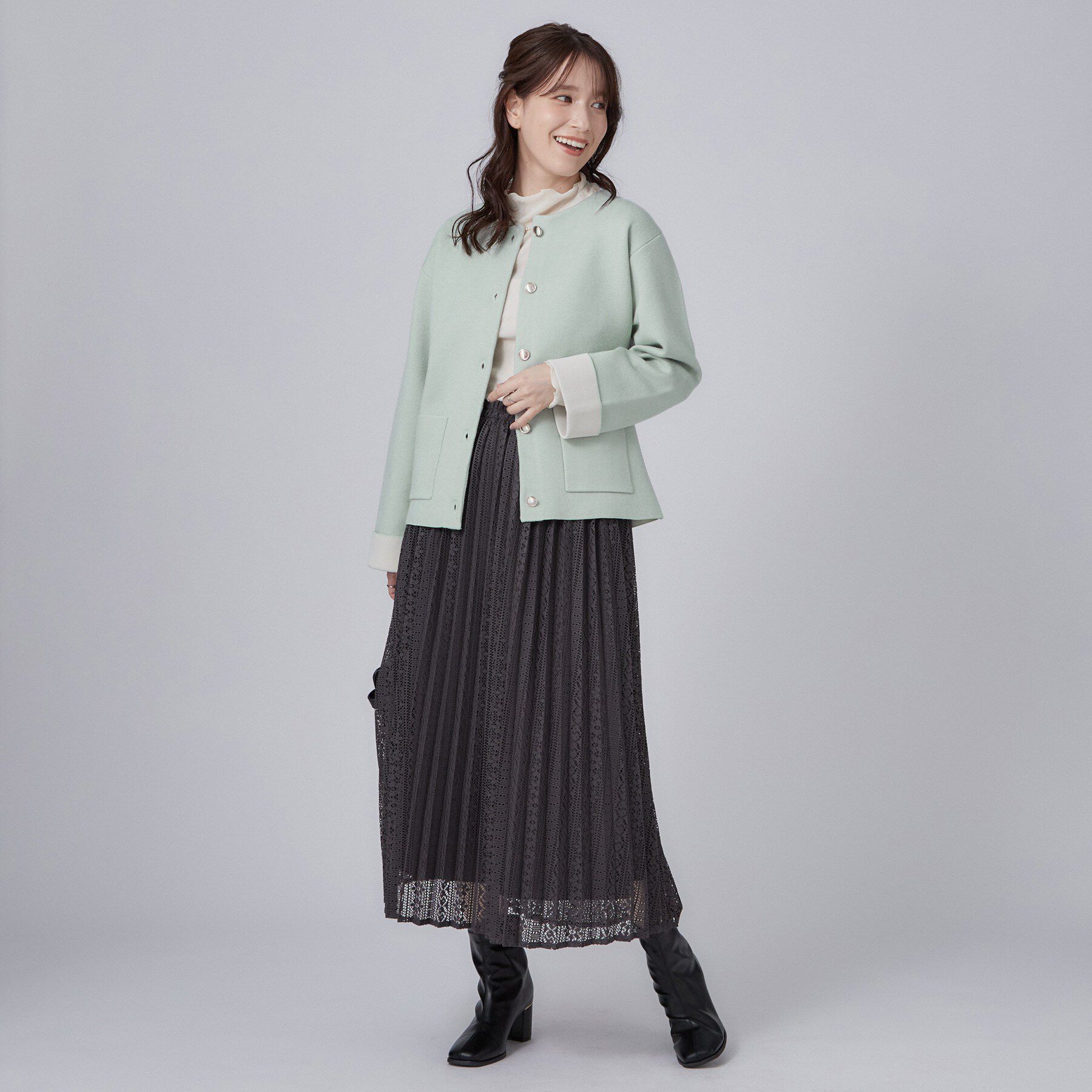 SHOO･LA･RUE「【S-LL/洗濯機可/静電気防止】もちもち配色ダブルフェイスカーディガン」|カーディガン|