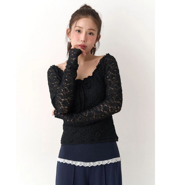 CALNAMUR「ピーチレースパットイントップス」|Tシャツ・カットソー|