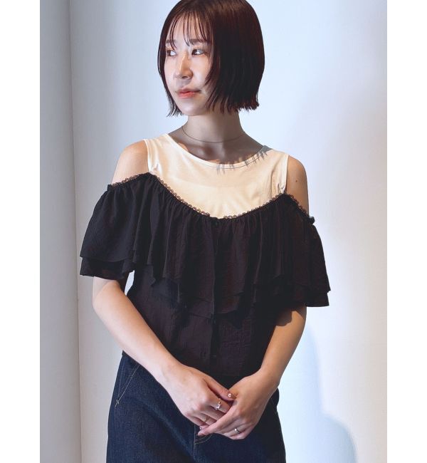 LAGUNAMOON「フレアデザインドッキングカットトップス」|Tシャツ・カットソー|ブラック