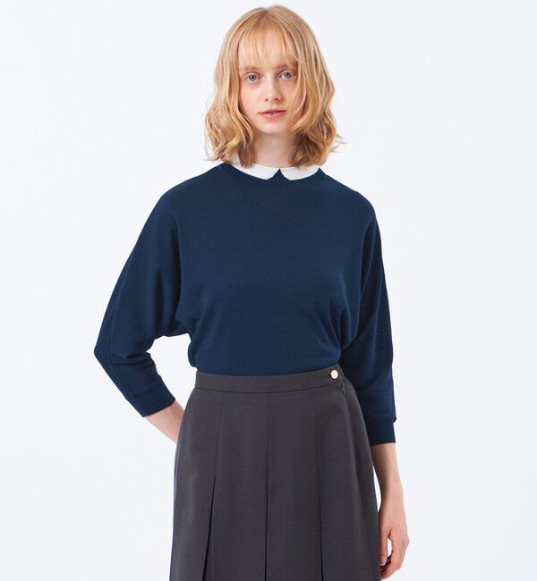 MACKINTOSH PHILOSOPHY「【Cleric Collar Knit(クレリックカラーニット)】ドルマンスリーブ」|ニット・セーター|ネイビー