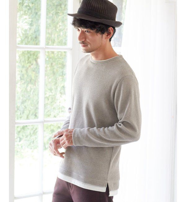 ikka「メランジワッフルフェイクロンTシャツ」|Tシャツ・カットソー|ベージュ