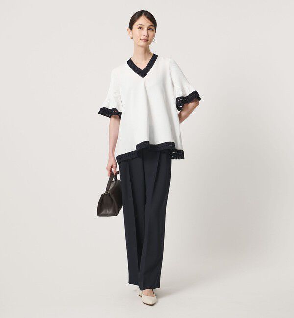 UNITED ARROWS「Vネック ニット ショートスリーブ チュニック」|ニット・セーター|