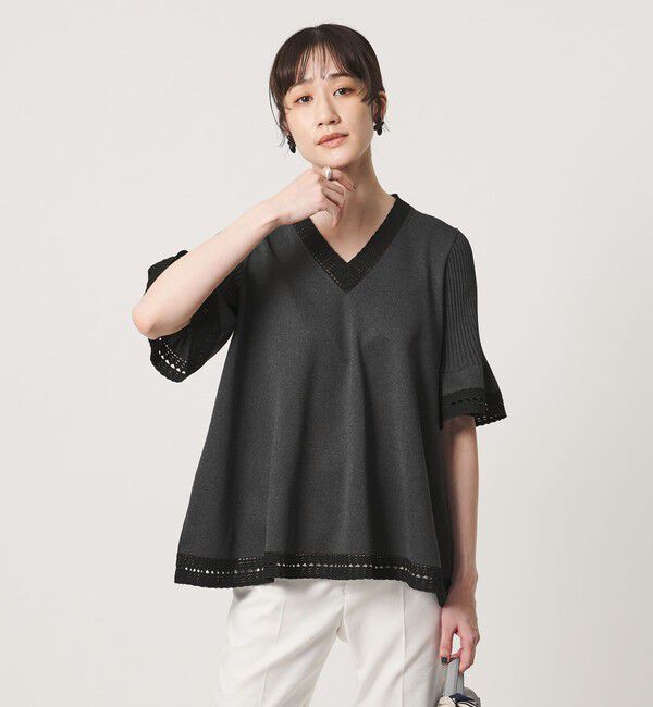 UNITED ARROWS「Vネック ニット ショートスリーブ チュニック」|ニット・セーター|