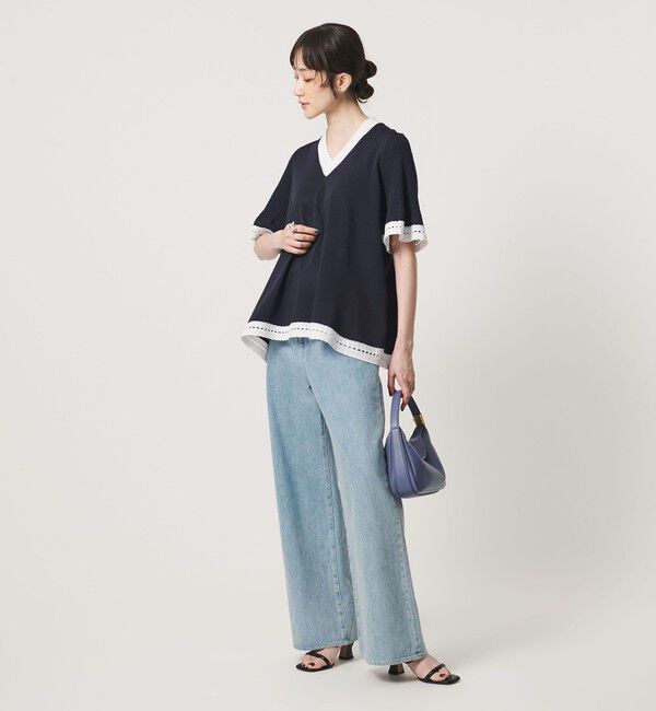 UNITED ARROWS「Vネック ニット ショートスリーブ チュニック」|ニット・セーター|