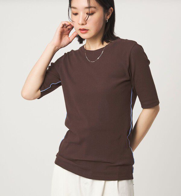 UNITED ARROWS green label relaxing「【WEB限定】＜at ease＞シアーテレコ バイカラー カットソー」|Tシャツ・カットソー|DK.BROWN