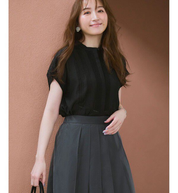23区「【WEB&一部店舗限定】レースピンタック フレンチスリーブ ブラウス」|シャツ・ブラウス|ブラック系
