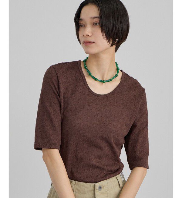 SALON adam et rope'「コットンレーシージャガードハーフスリーブTシャツ」|Tシャツ・カットソー|ブラウン系(22)