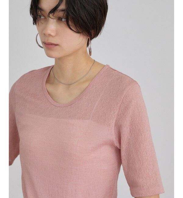 SALON adam et rope'「コットンレーシージャガードハーフスリーブTシャツ」|Tシャツ・カットソー|ピンク(63)