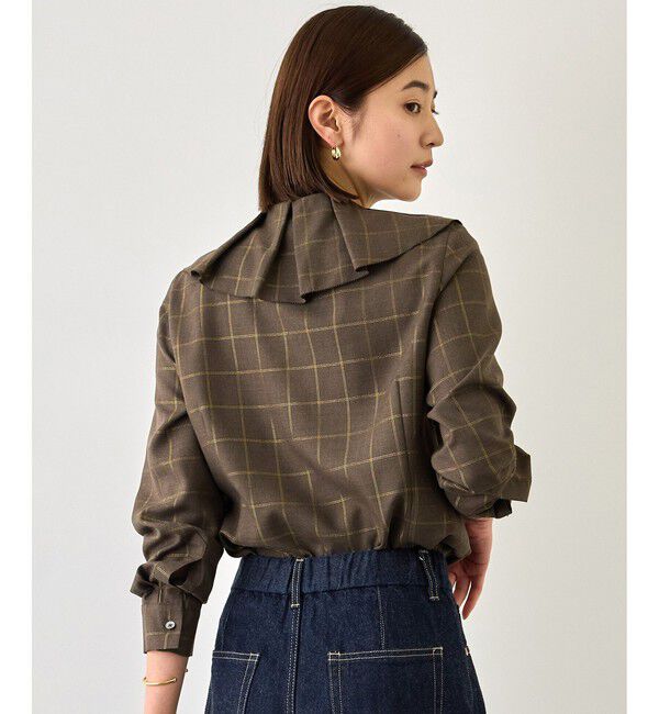 ROPE「【J'aDoRe・一部店舗限定サイズ】ラメチェックフリルカラーブラウス/セットアップ対応・イージーケア」|シャツ・ブラウス|