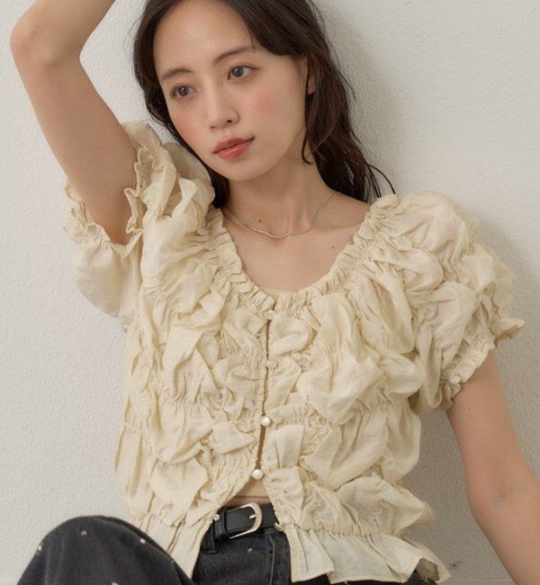 「【お気に入り登録数1万突破！】クシュクシュブラウス」|シャツ・ブラウス|アイボリー