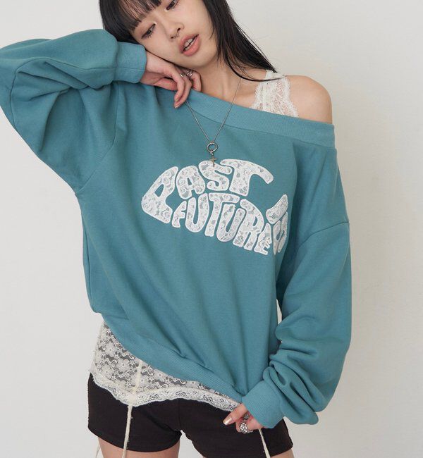  「デフォルメロゴレーススウェット」|Tシャツ・カットソー|サックスブルー