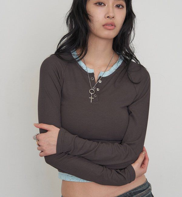 「【WEB限定】レイヤードリングドットLSトップス」|Tシャツ・カットソー|