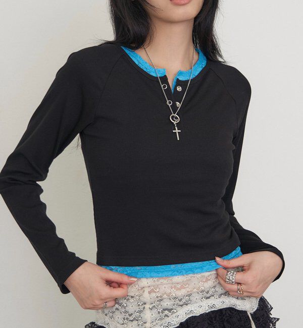  「【WEB限定】レイヤードリングドットLSトップス」|Tシャツ・カットソー|