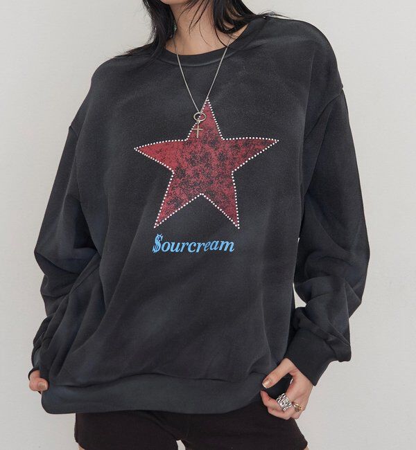  「【Sourcream】スターラインストーンクルースウェット」|Tシャツ・カットソー|