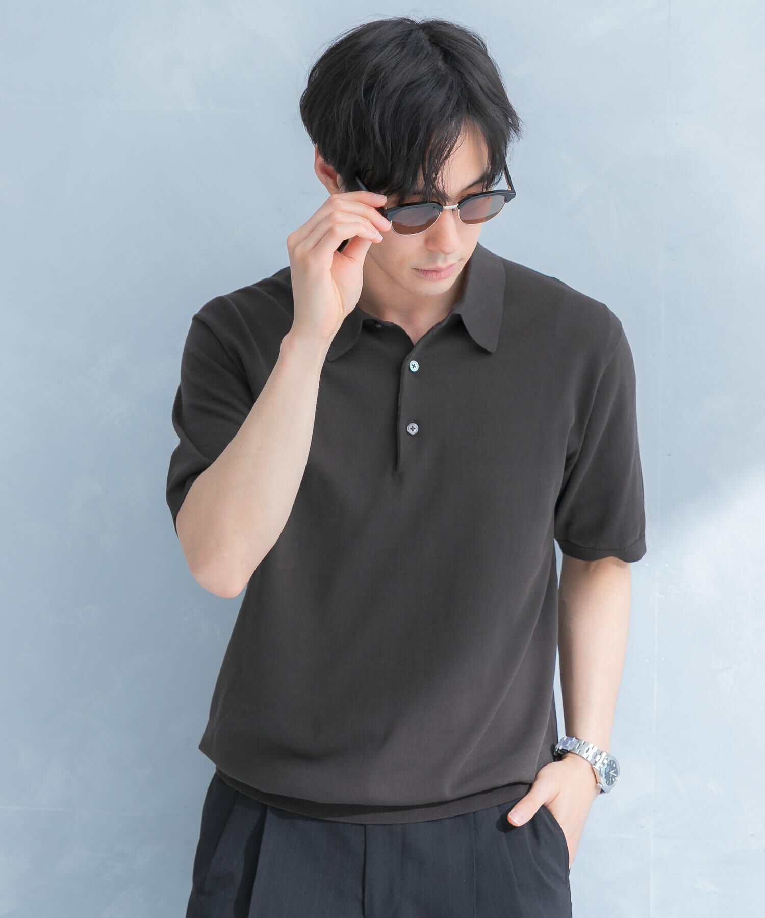 URBAN RESEARCH DOORS「LIFE STYLE TAILOR　ハイゲージ半袖ニットポロシャツ」|シャツ・ブラウス|