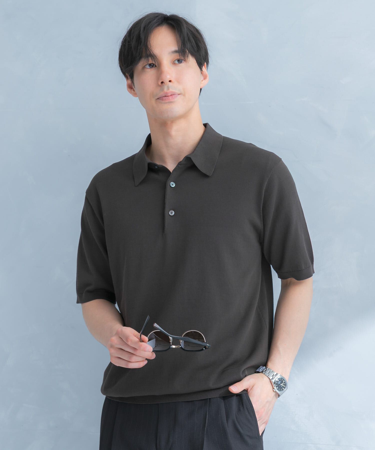 URBAN RESEARCH DOORS「LIFE STYLE TAILOR　ハイゲージ半袖ニットポロシャツ」|シャツ・ブラウス|