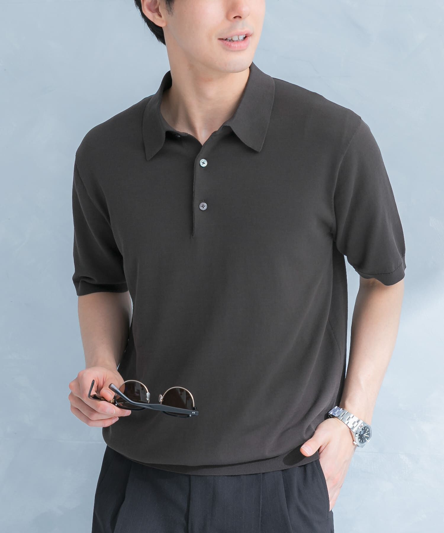 URBAN RESEARCH DOORS「LIFE STYLE TAILOR　ハイゲージ半袖ニットポロシャツ」|シャツ・ブラウス|