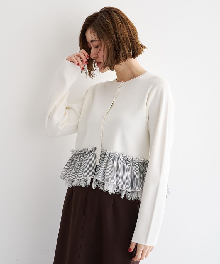 YECCA VECCA「レースレイヤードラッフルカーディガン」|カーディガン|Off White