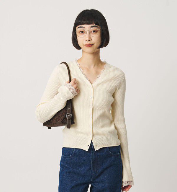 BEAUTY&YOUTH UNITED ARROWS「コットンカシミヤ レーストリム Vネックカーディガン ウォッシャブル」|カーディガン|