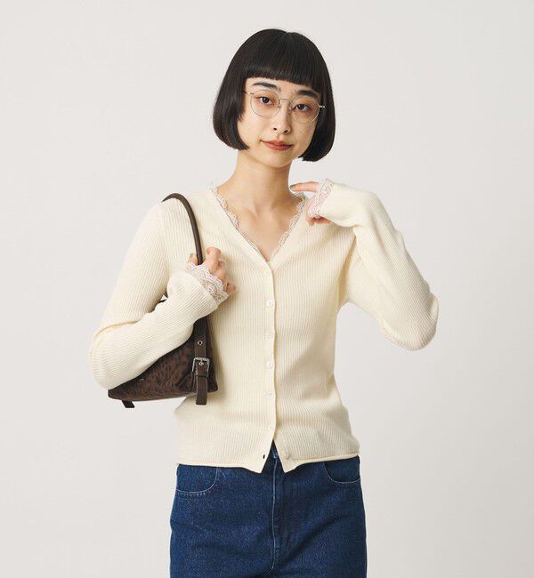 BEAUTY&YOUTH UNITED ARROWS「コットンカシミヤ レーストリム Vネックカーディガン ウォッシャブル」|カーディガン|
