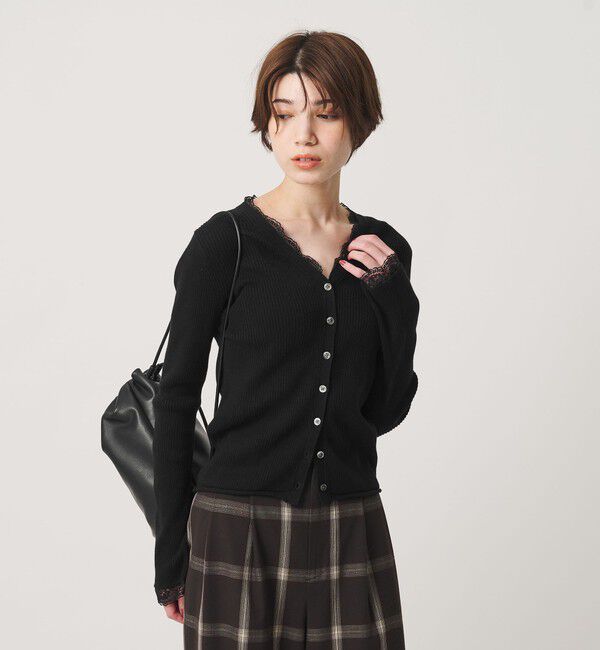 BEAUTY&YOUTH UNITED ARROWS「コットンカシミヤ レーストリム Vネックカーディガン ウォッシャブル」|カーディガン|