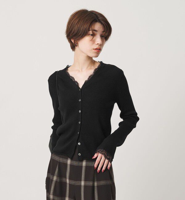 BEAUTY&YOUTH UNITED ARROWS「コットンカシミヤ レーストリム Vネックカーディガン ウォッシャブル」|カーディガン|