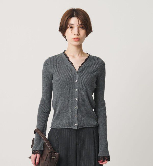 BEAUTY&YOUTH UNITED ARROWS「コットンカシミヤ レーストリム Vネックカーディガン ウォッシャブル」|カーディガン|