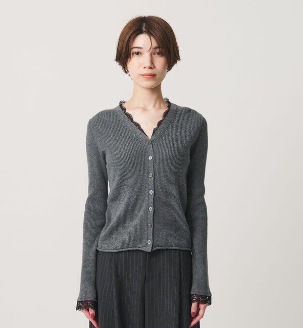 BEAUTY&YOUTH UNITED ARROWS「コットンカシミヤ レーストリム Vネックカーディガン ウォッシャブル」|カーディガン|