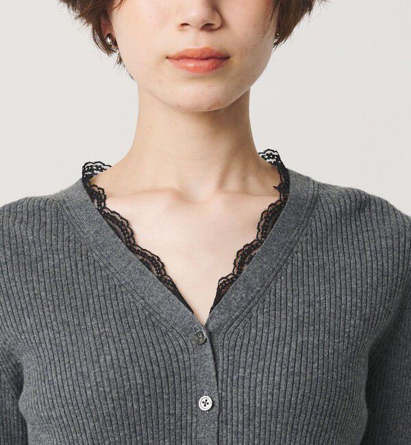 BEAUTY&YOUTH UNITED ARROWS「コットンカシミヤ レーストリム Vネックカーディガン ウォッシャブル」|カーディガン|