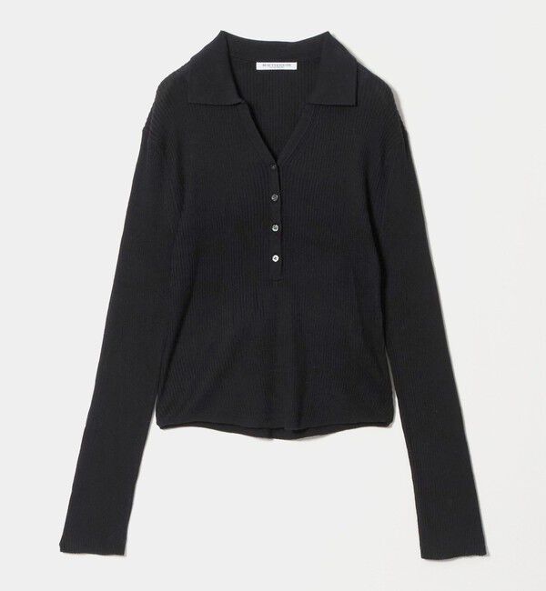 BEAUTY&YOUTH UNITED ARROWS「スキッパー フロントボタン リブニットプルオーバー ウォッシャブル」|ニット・セーター|BLACK