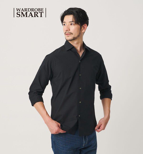 BEAUTY&YOUTH UNITED ARROWS「【WEB限定 WARDROBE SMART】コットン ワイドカラー スキッパー シャツ」|シャツ・ブラウス|BLACK