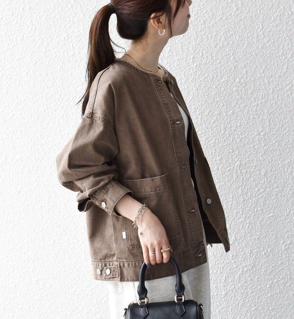 SHIPS any「ノーカラー デニム ブルゾン［SHIPS any DENIM］」|デニムジャケット|