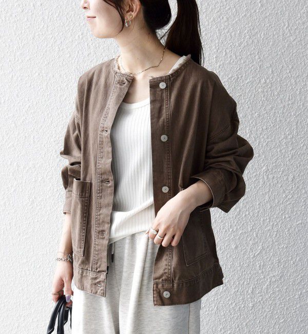 SHIPS any「ノーカラー デニム ブルゾン［SHIPS any DENIM］」|デニムジャケット|