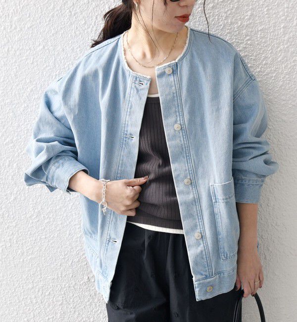 SHIPS any「ノーカラー デニム ブルゾン［SHIPS any DENIM］」|デニムジャケット|