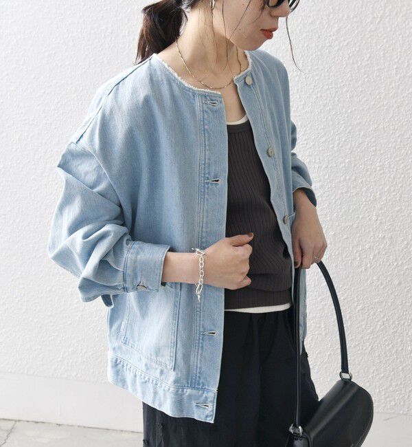 SHIPS any「ノーカラー デニム ブルゾン［SHIPS any DENIM］」|デニムジャケット|