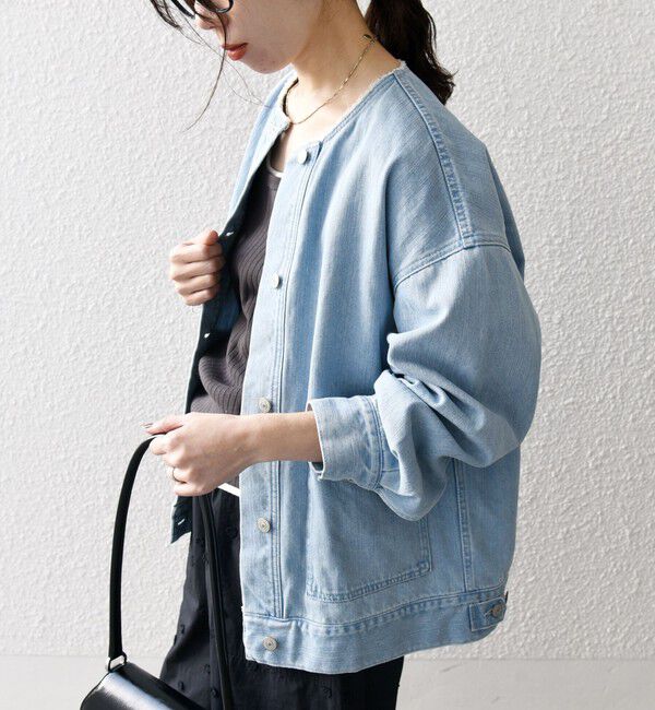 SHIPS any「ノーカラー デニム ブルゾン［SHIPS any DENIM］」|デニムジャケット|